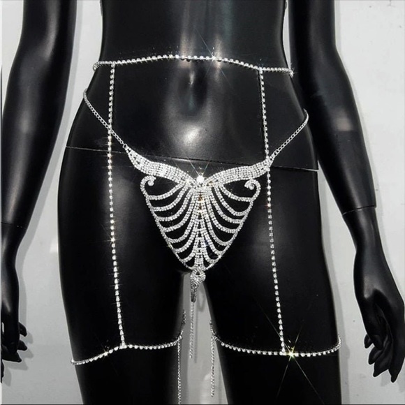 Rhinestone body chain + rhinestone thong panties & waist chain thigh garter 💎 - Picture 5 of 6
